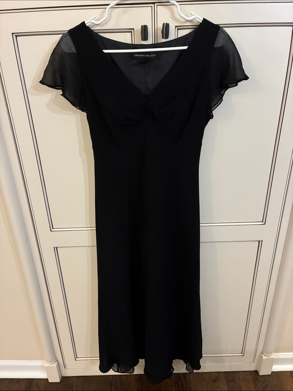 Jones New York Black Midi Dress with Sheer Cap Sleeves
